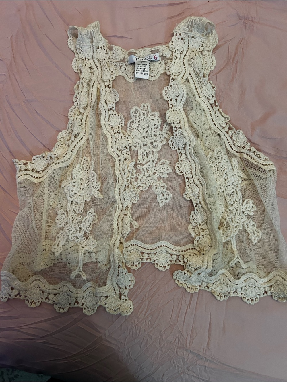 Pinky Cream Crochet Lace Overlay Vest. Size L